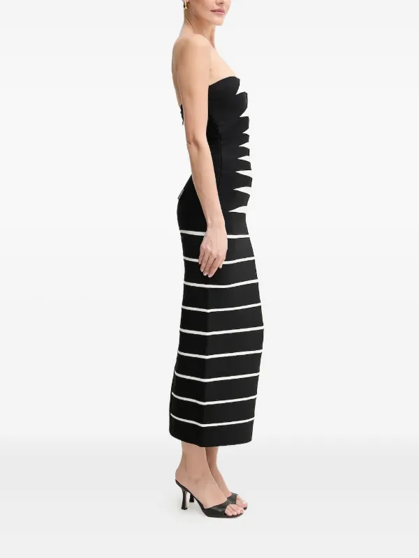 Herve Leger Strapless Striped Midi Dress - Black