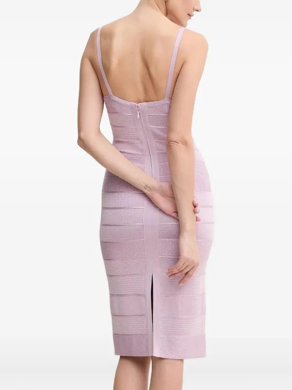 Hervé Léger Vestido Midi Com Gola V e Efeito Bandage Rosa
