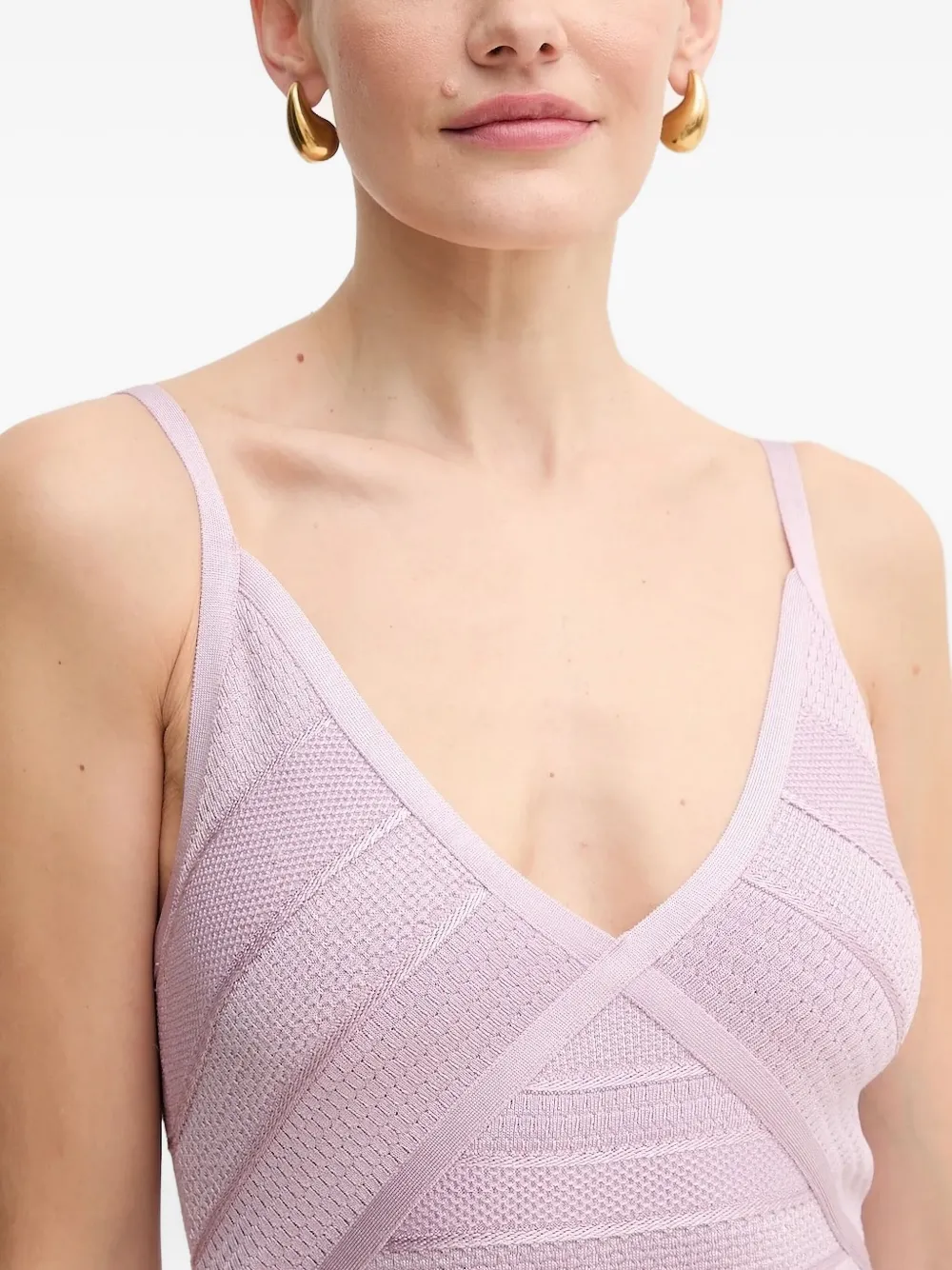 Herve Leger Bandage-effect V-neck Midi Day Dress In Pink