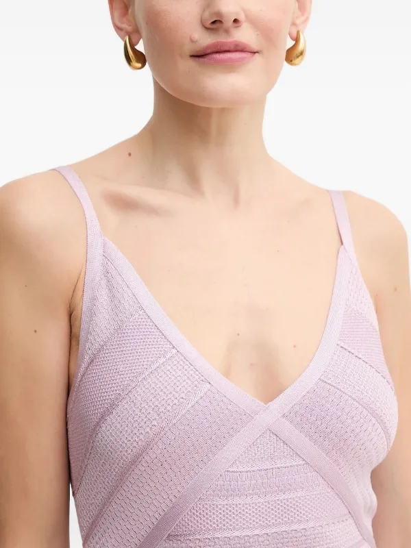 Hervé Léger bandage-effect V-neck Midi Day Dress | Pink | FARFETCH