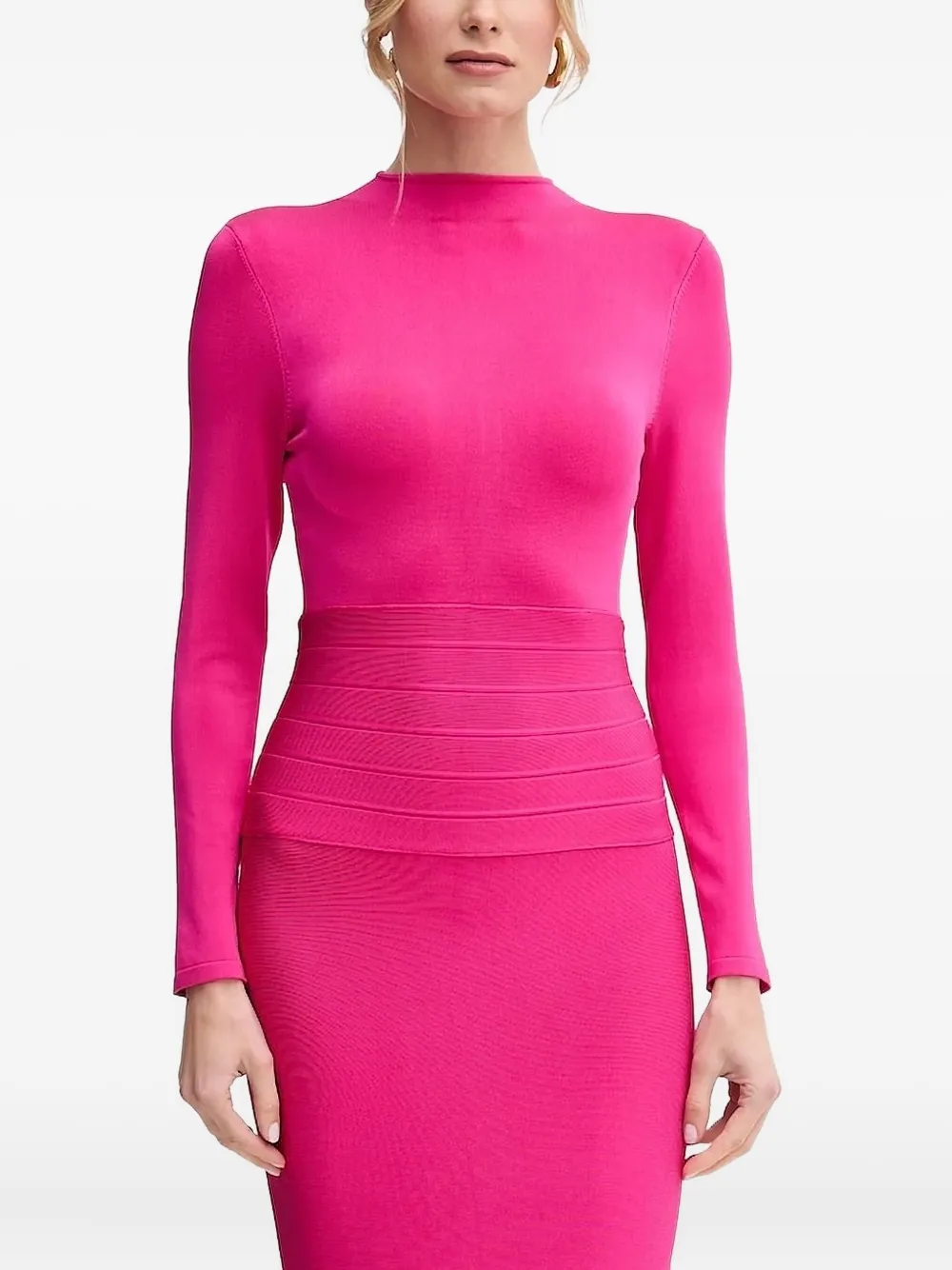 Herve Leger Freya Long-sleeve Midi Dress In Pink