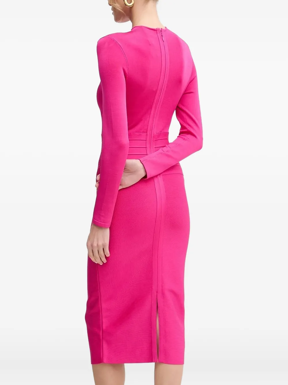 Hervé Léger Freya midi-jurk met lange mouwen Roze
