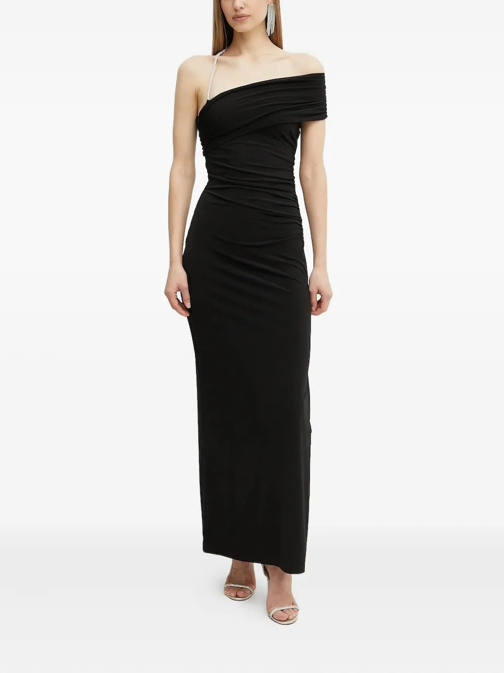 Herve Leger Olivia Crystal-embellished One-shoulder Maxi Dress In Black