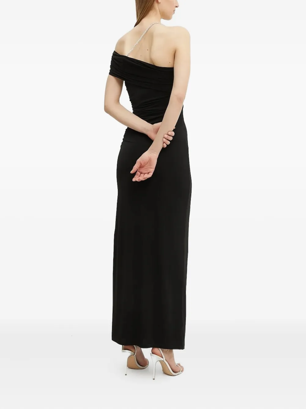 Hervé Léger Oliva asymmetrische maxi-jurk verfraaid met kristallen - Zwart