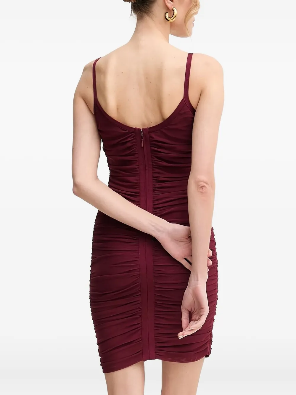 Herve Leger Womens Dark Red Andrea Ruched Stretch-mesh Mini Dress In Red
