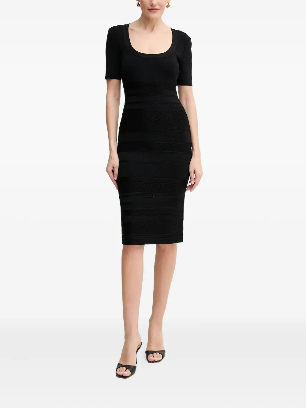 Hervé Léger detailed short-sleeved midi day dress | Black | Image 1