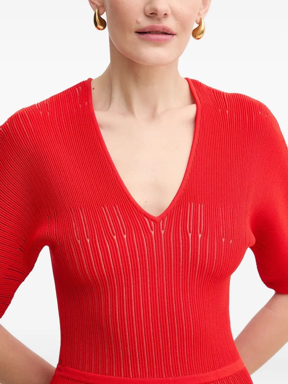 Herve Leger The Lyla V-neck Midi Dress In Red