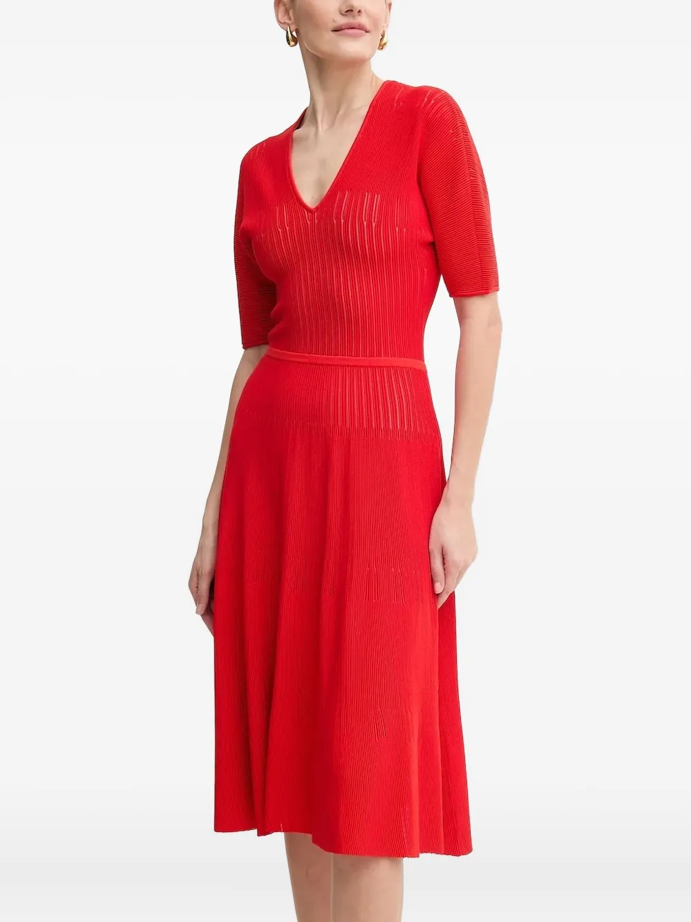 Herve Leger The Lyla V-neck Midi Dress In Red