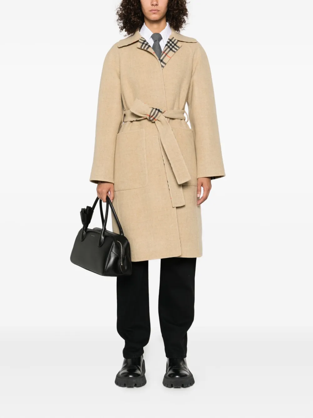 Burberry check-lined belted coat Beige