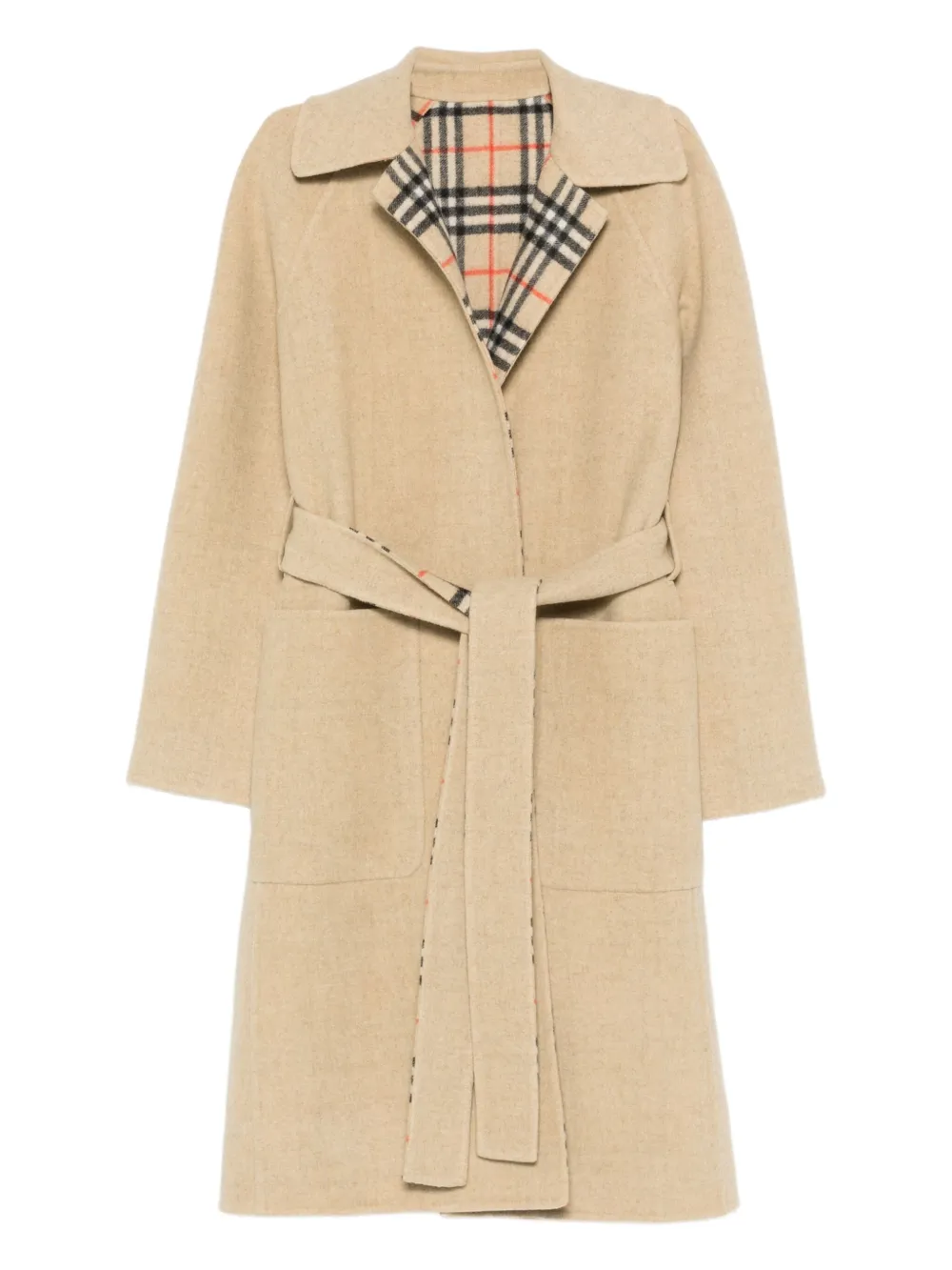 Burberry check-lined belted coat Beige