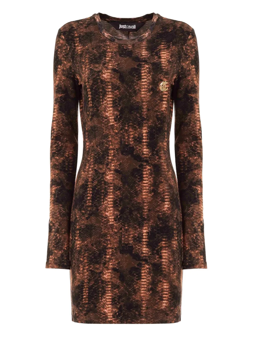 Just Cavalli スネークパターン ミニドレス - ブラウン Just Cavalli スネークパターン ミニドレス - ブラウン