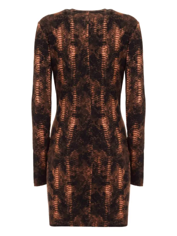 JUST Cavalli Long Sleeve Printed Dress - Brown