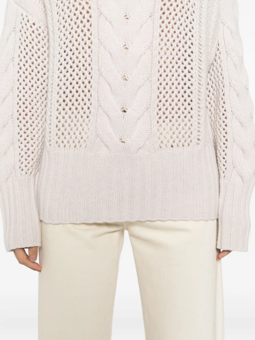 N.Peal Kabelgebreide trui met col Beige