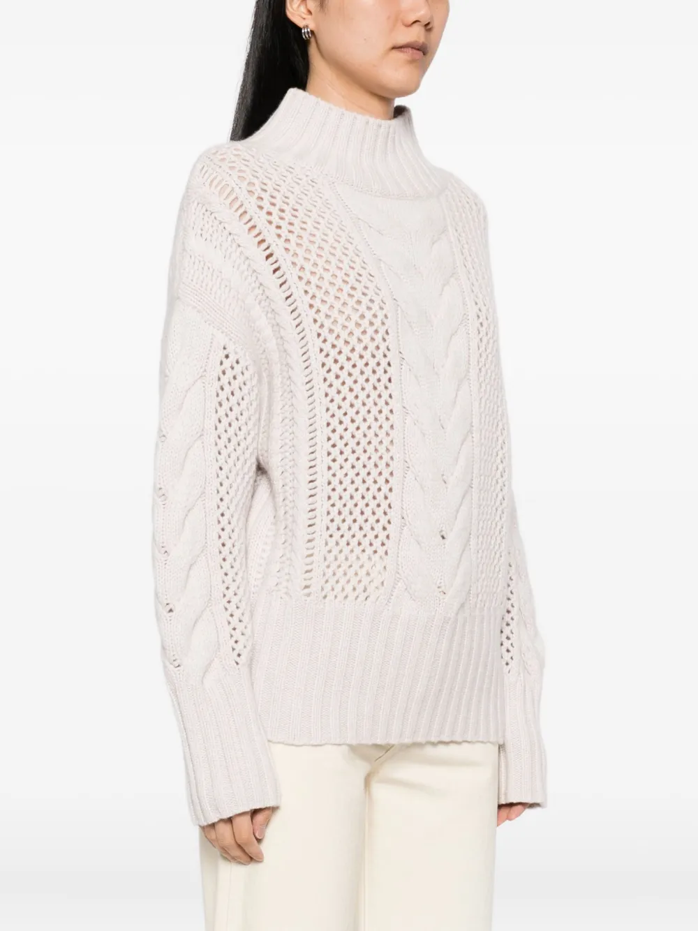 N.Peal Kabelgebreide trui met col Beige