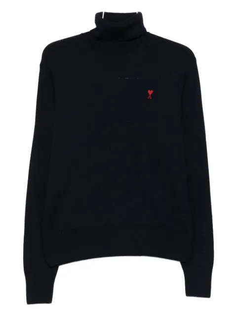 AMI Paris heart-embroidered turtleneck sweater