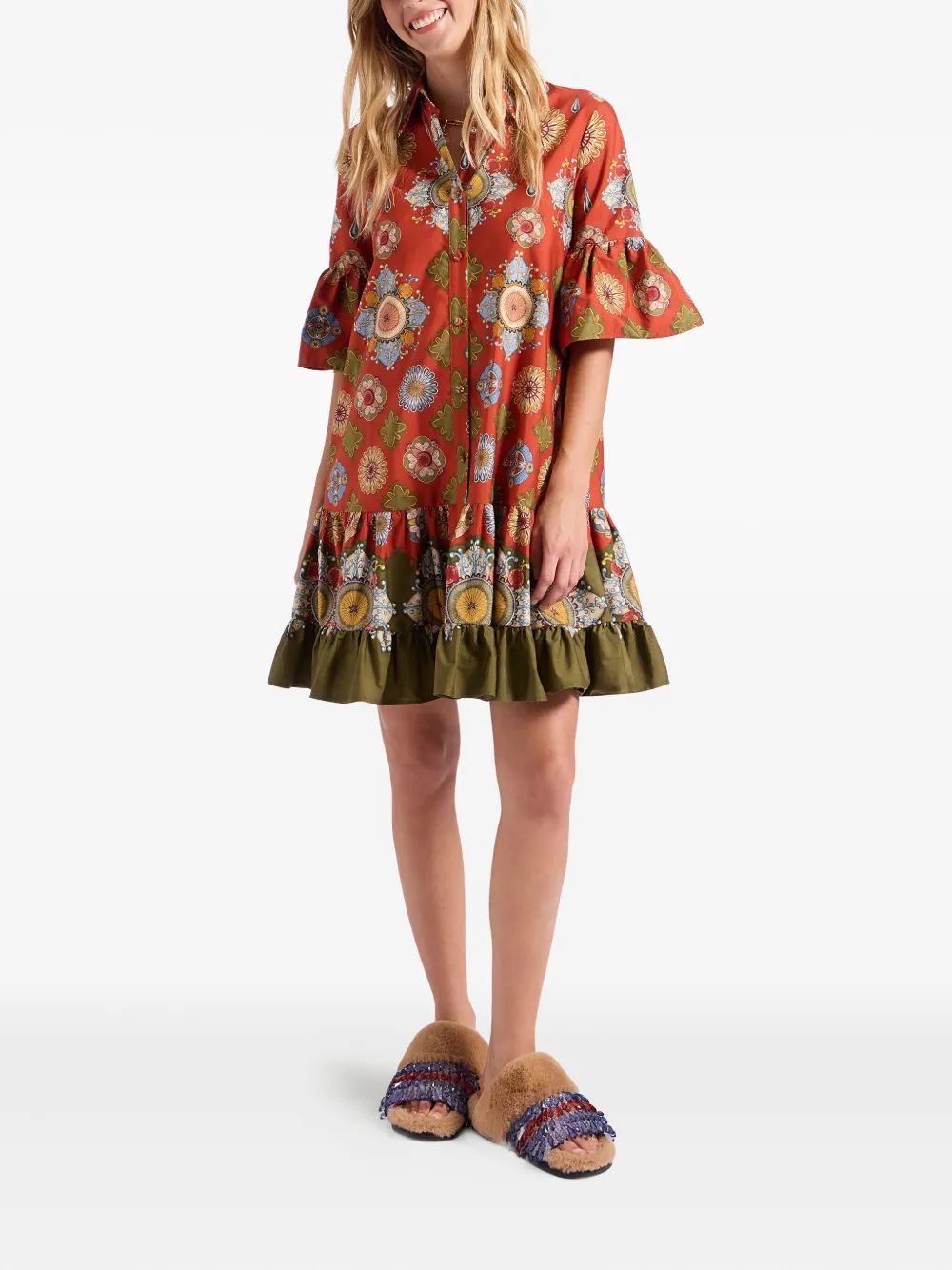 La DoubleJ floral-print ruffled dress - Rood