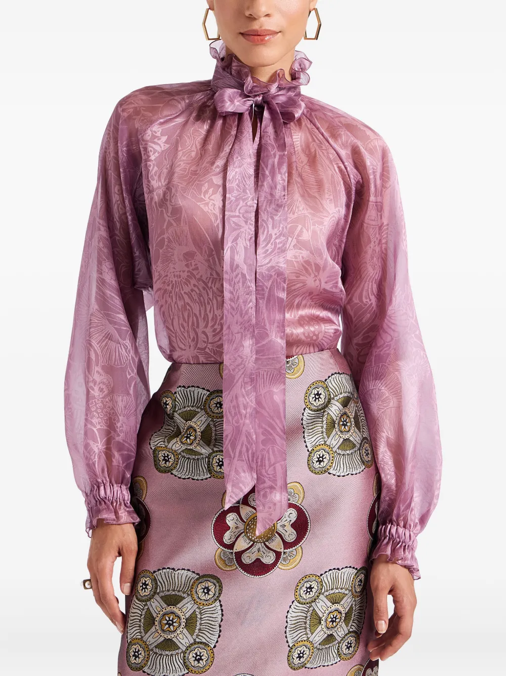 La DoubleJ Cerere blouse met ruches en hoge hals Roze