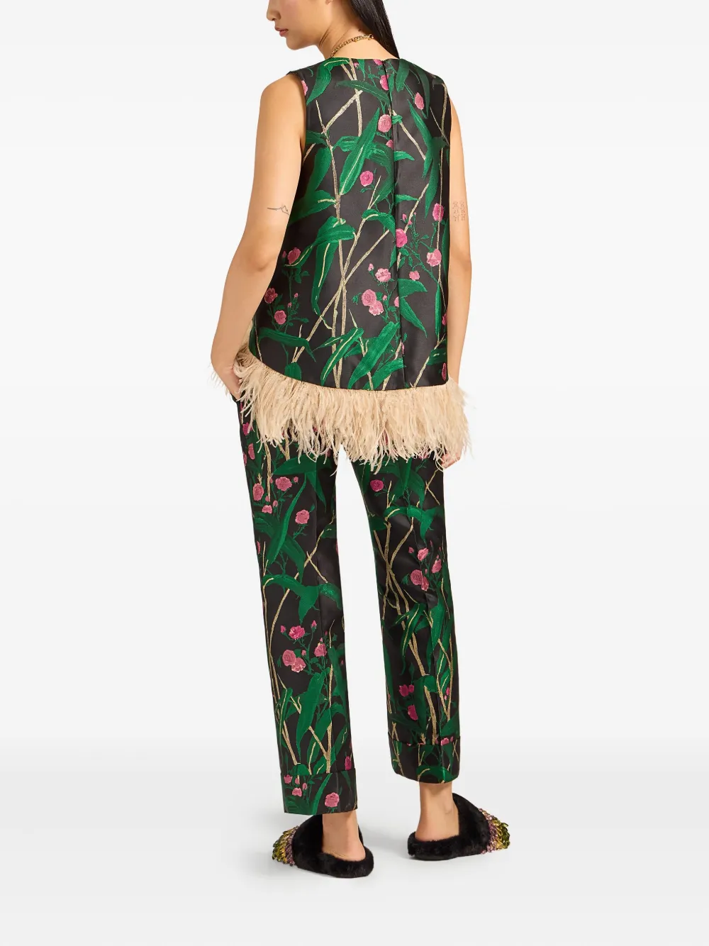 La Doublej Hendrix Pants Bamboo Jacquard Black In Green