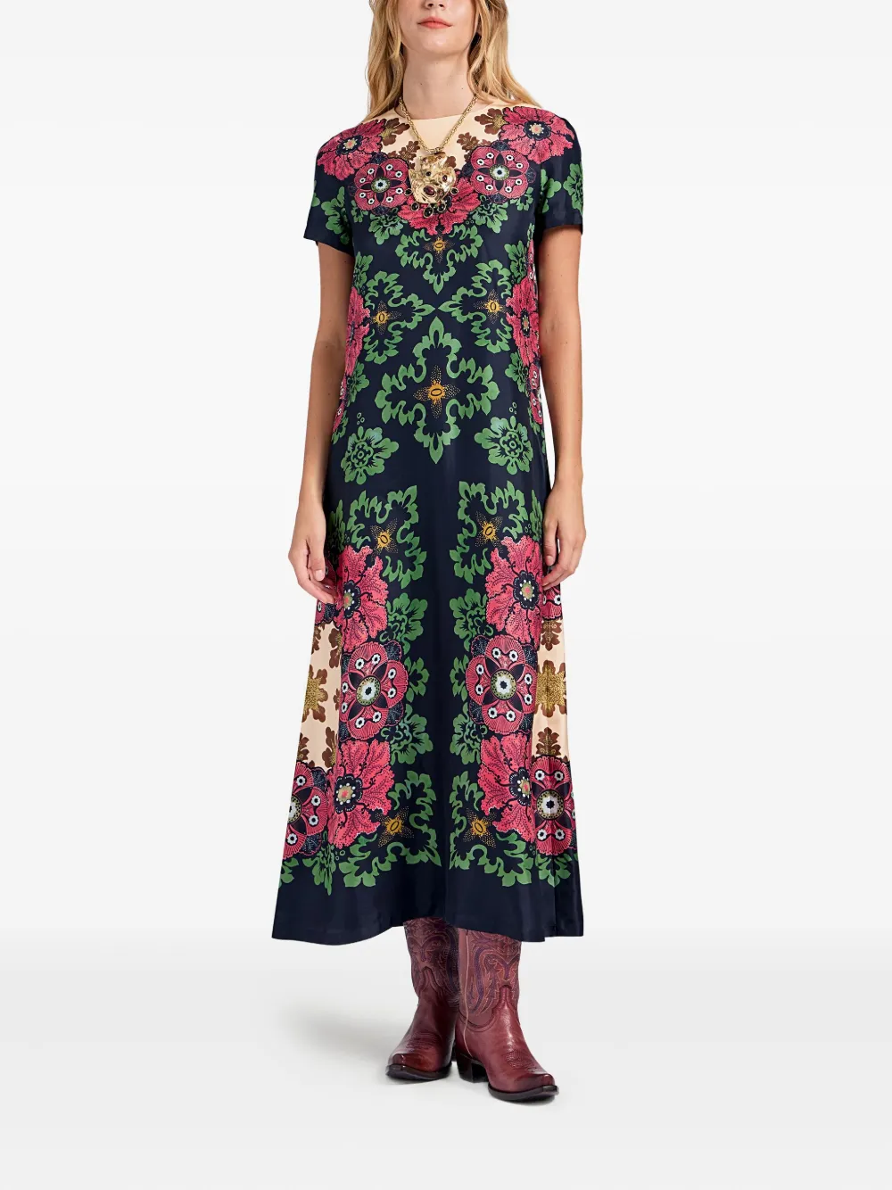 La Doublej Floral-print Midi Day Dress In Multi