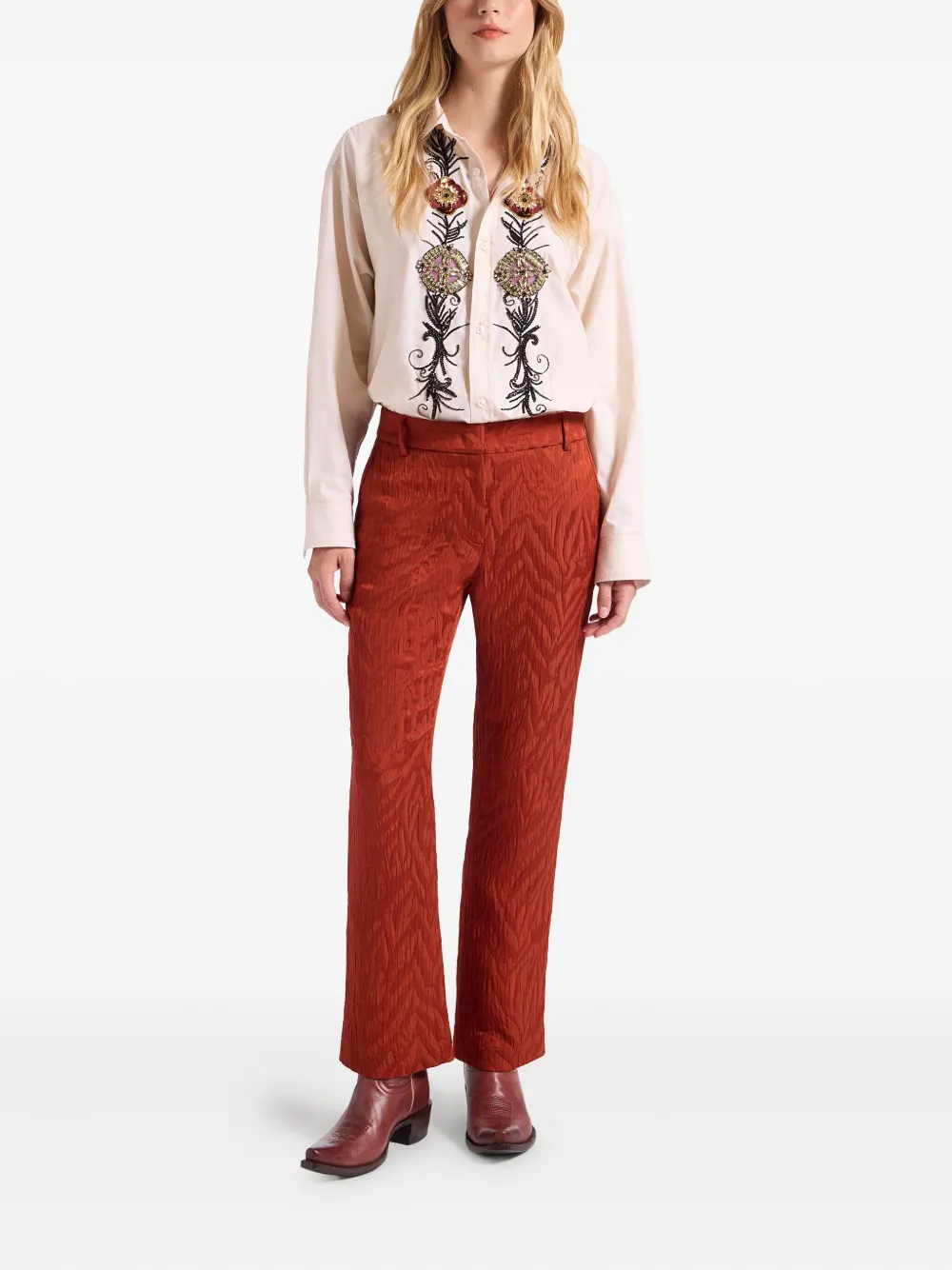 La DoubleJ zebra-jacquard trousers - Rood
