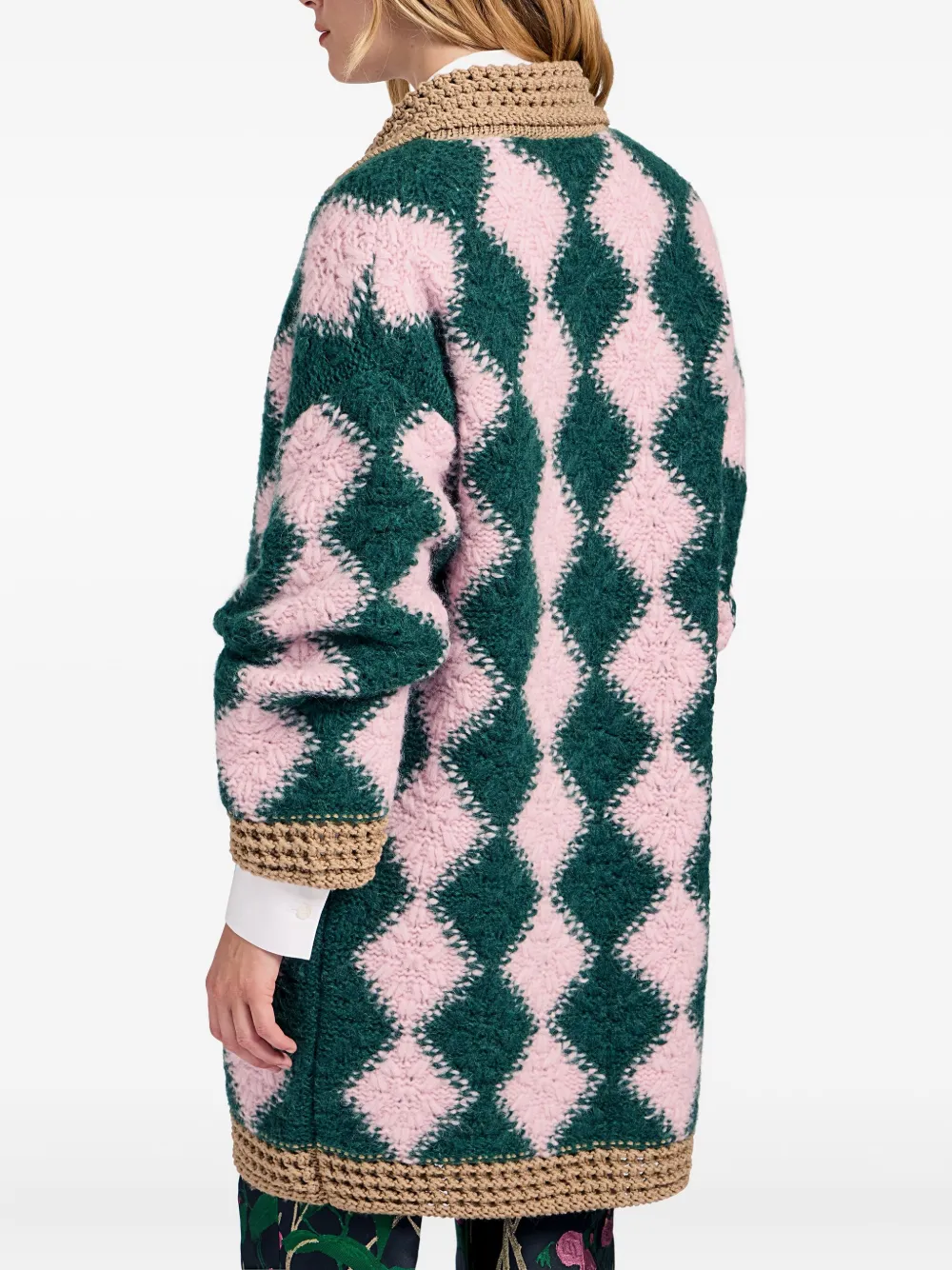 La Doublej Diamond-pattern Cardigan In Brown