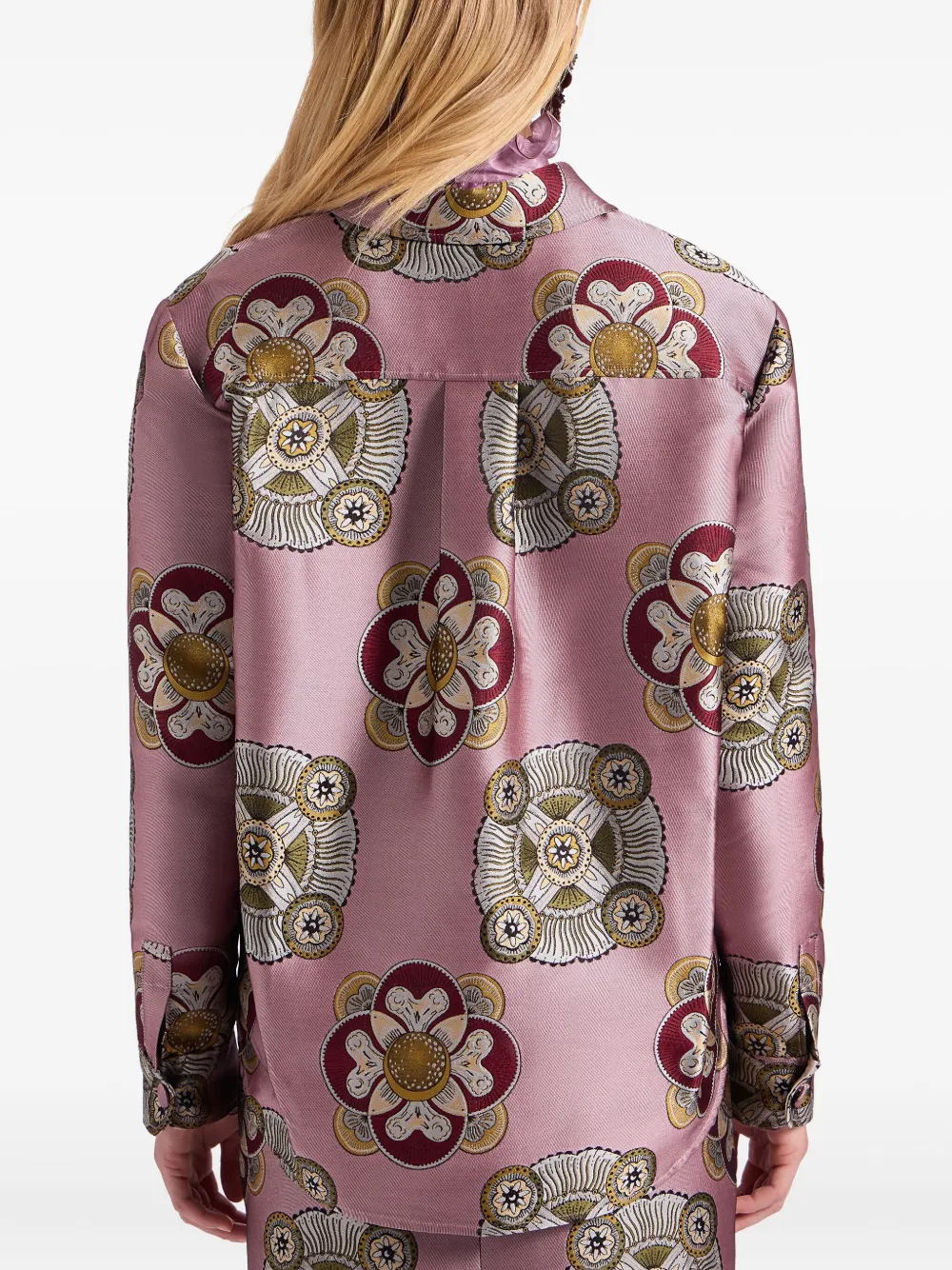 La DoubleJ Shirtjack met bloemenprint en jacquard Roze