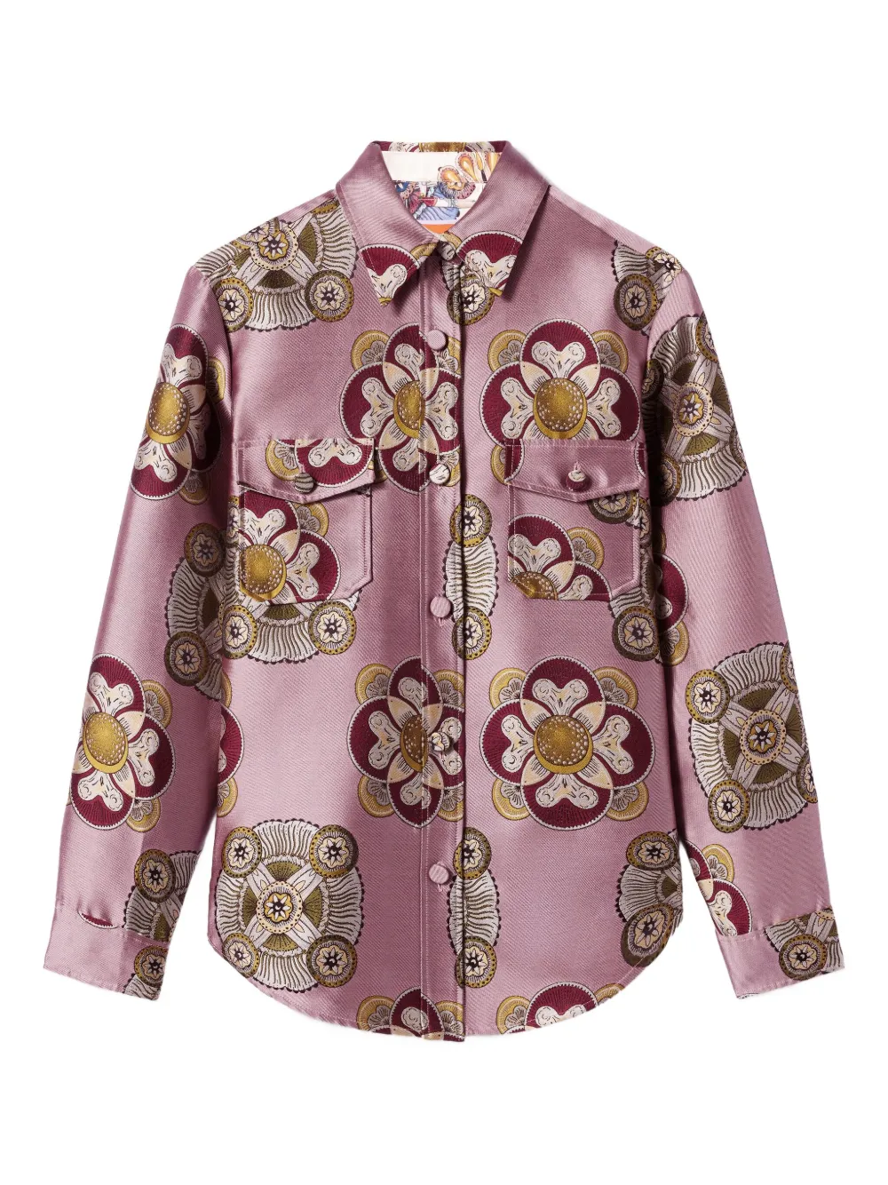 La DoubleJ Shirtjack met bloemenprint en jacquard Roze