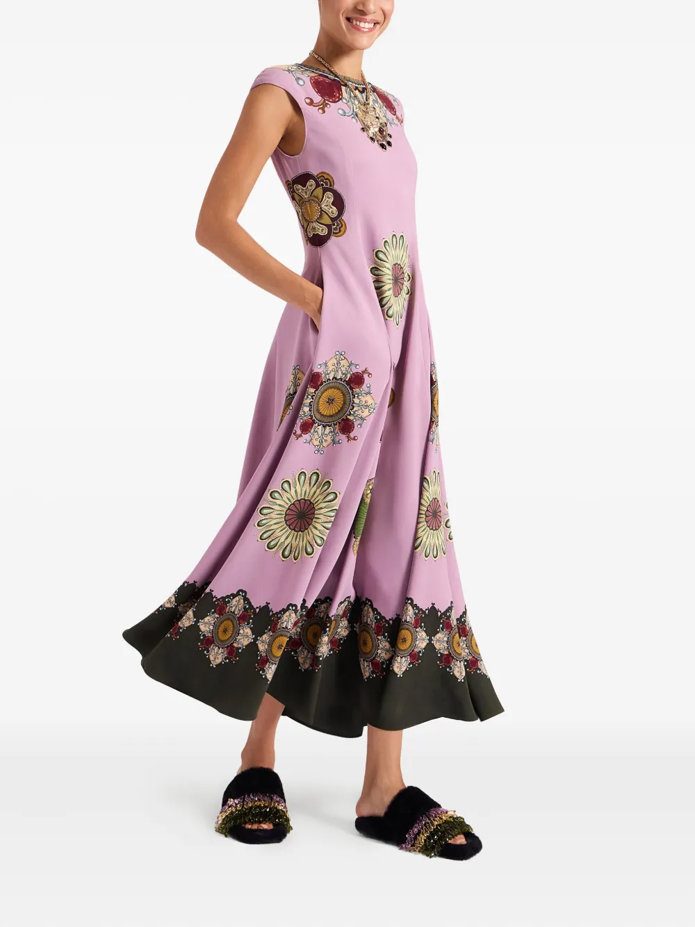 La DoubleJ Park Ave midi-jurk met print Roze