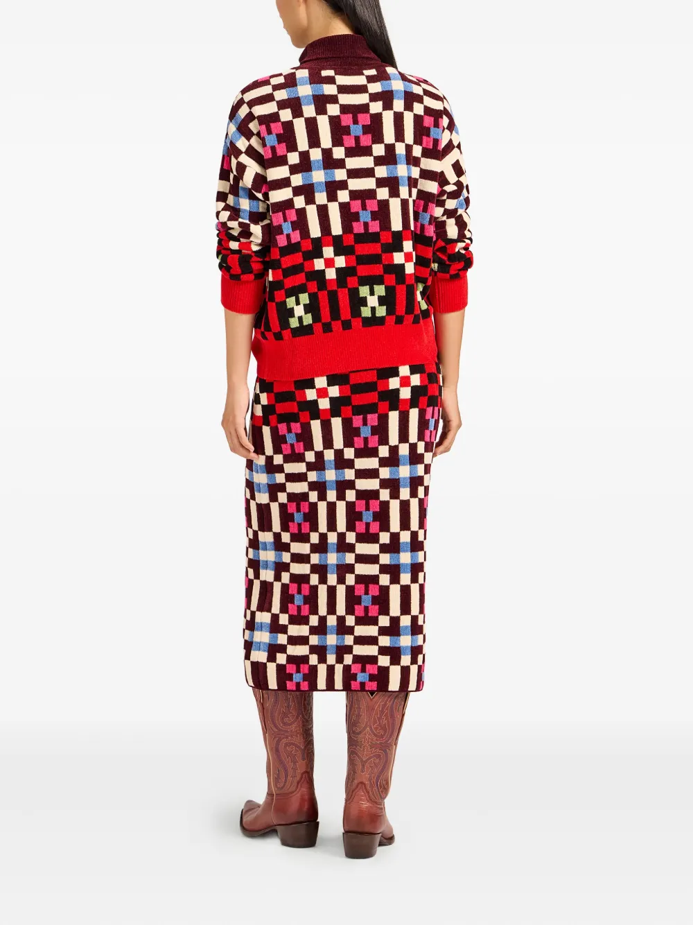 La Doublej Byte Geometric-pattern Knit Skirt In Red