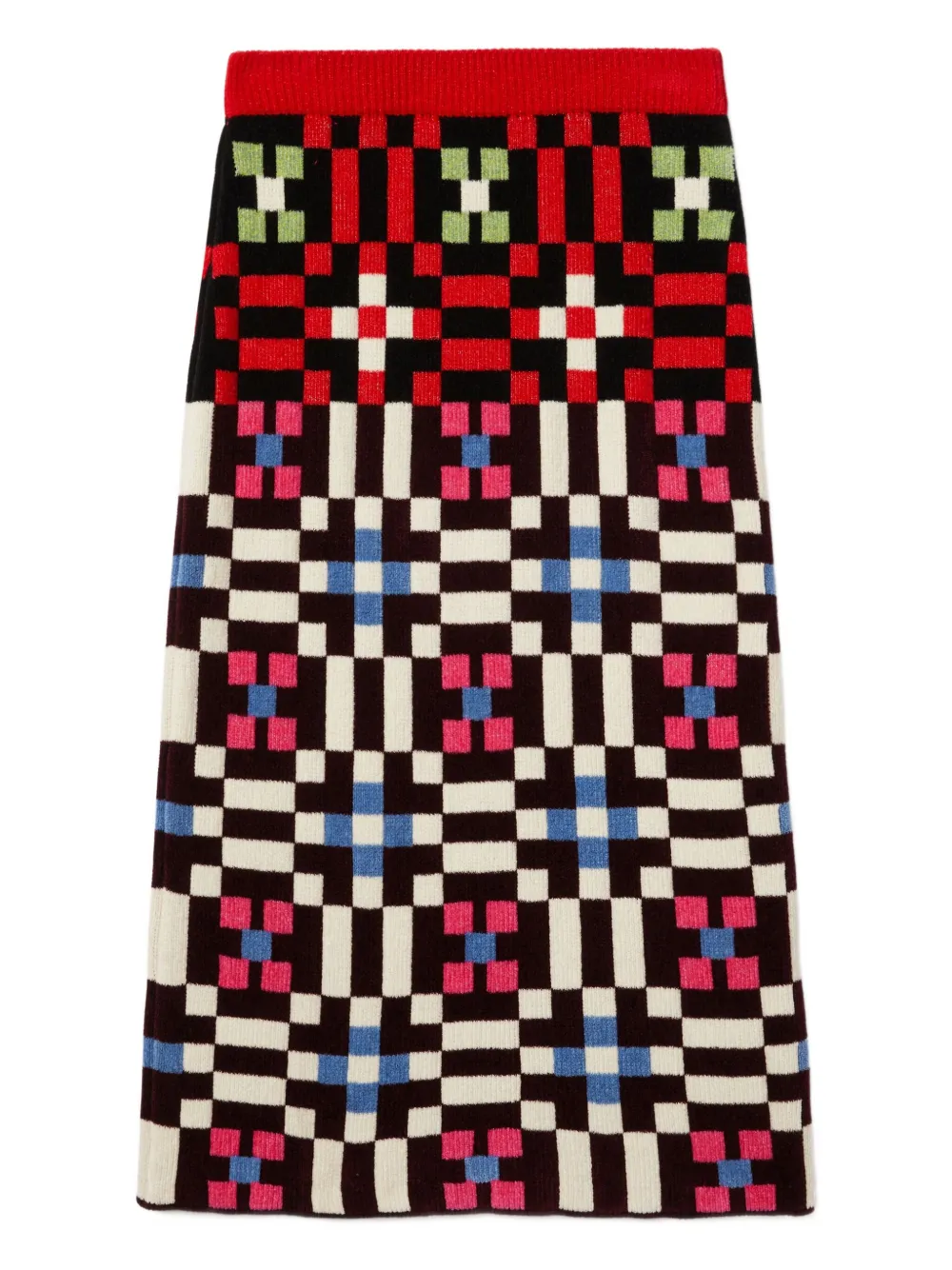 La DoubleJ Byte geometric-pattern knit skirt | Red | Image 1
