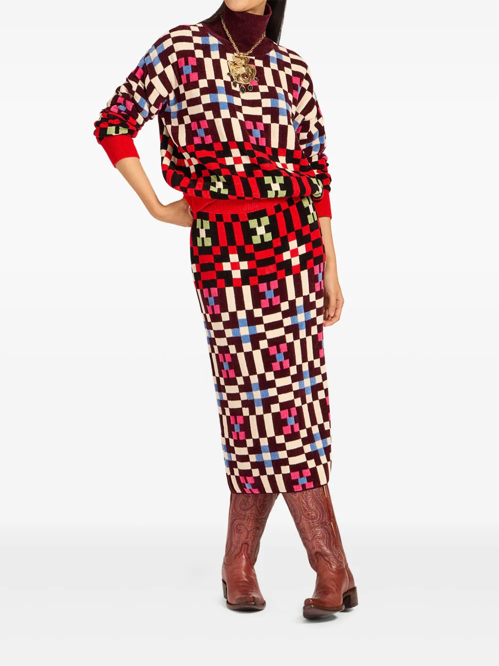 La DoubleJ Byte gebreide rok met geometrisch patroon - Rood