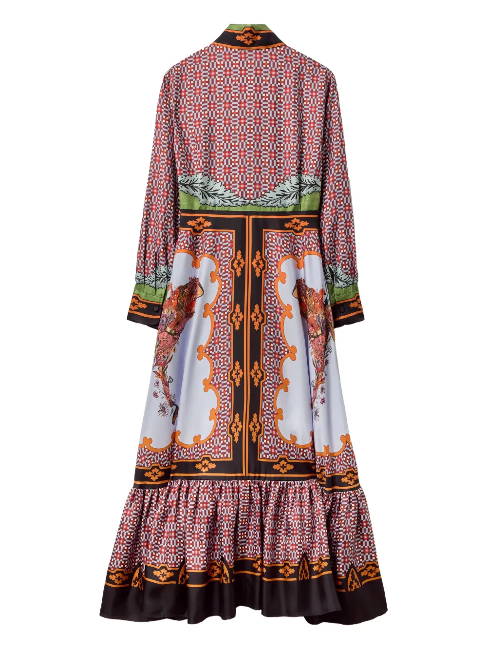 La Doublej Long-sleeved Patterned Silk Midi Day Dress In Pink