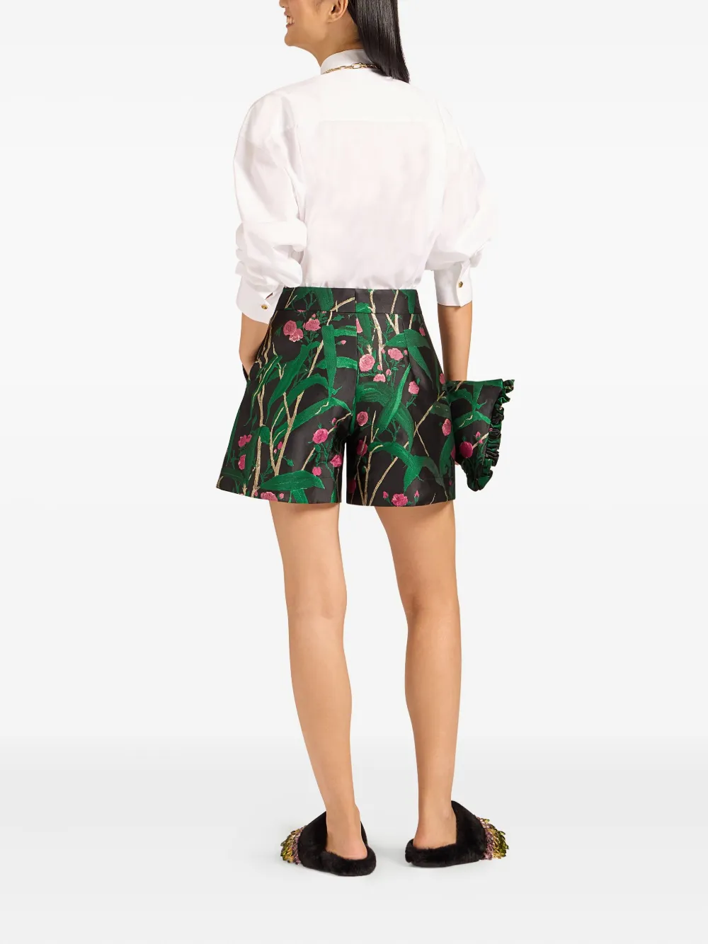 La Doublej Good Butt Floral-print Shorts In Green