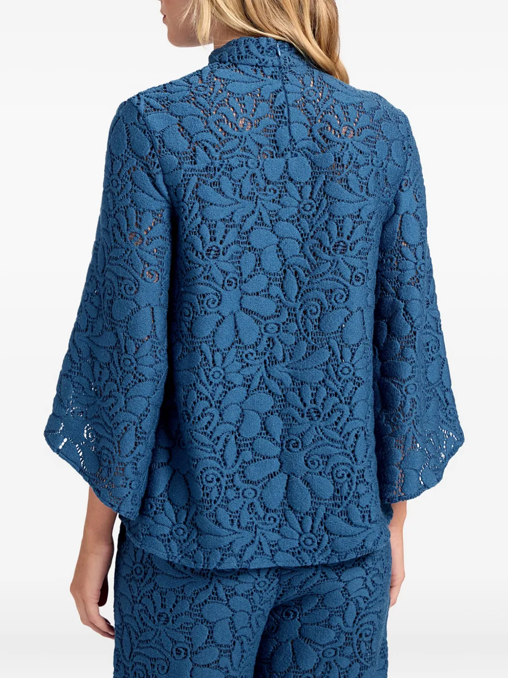 La DoubleJ Blouse met bloemenpatroon en kant Blauw