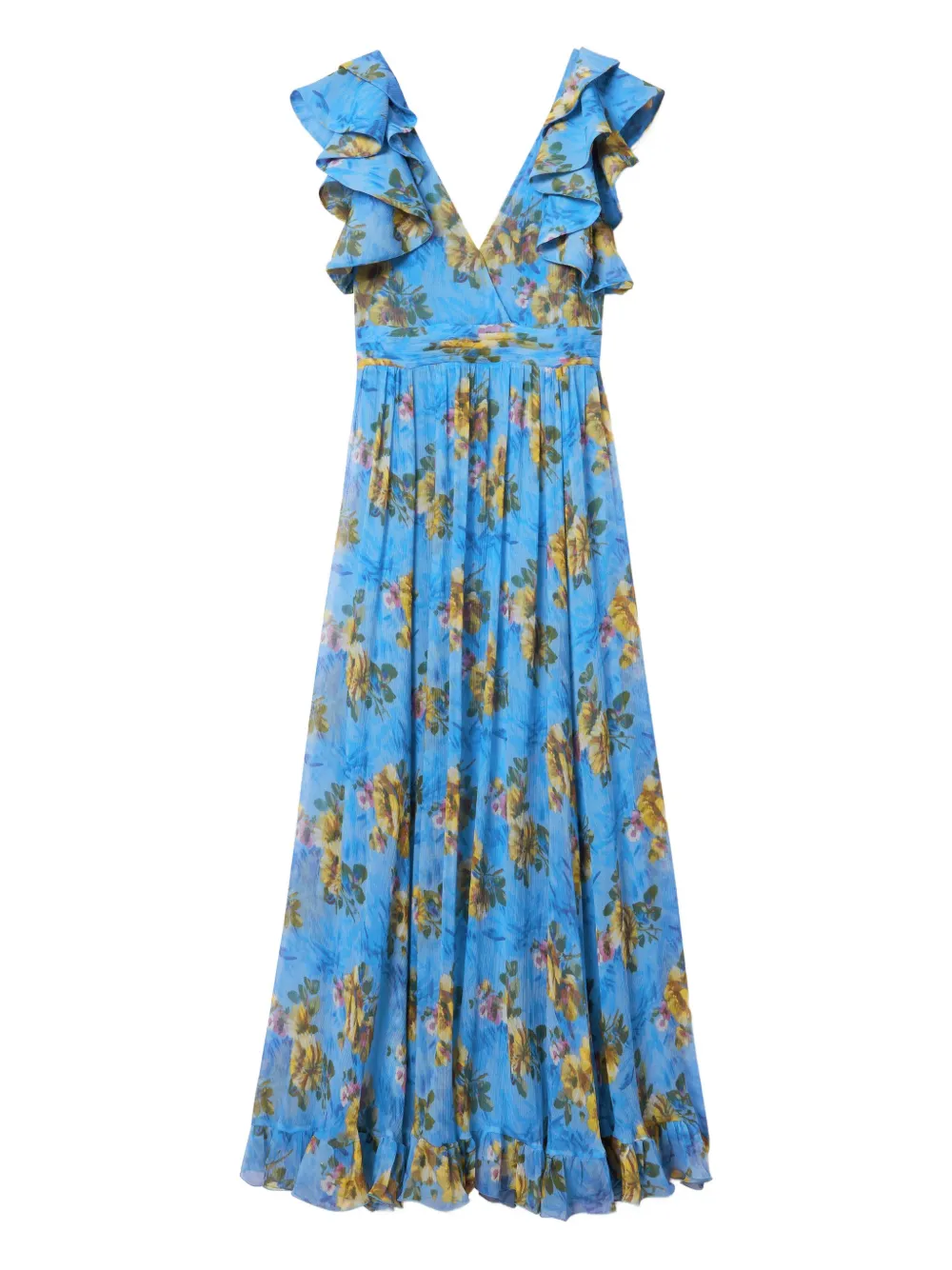 La DoubleJ Maxi-jurk met bloemenprint en ruches Blauw