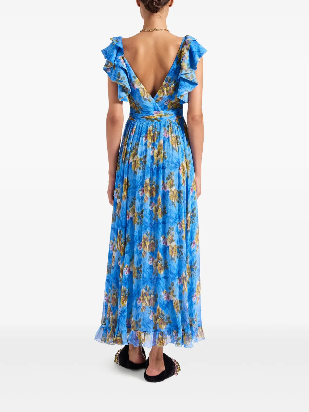 La DoubleJ Maxi-jurk met bloemenprint en ruches Blauw