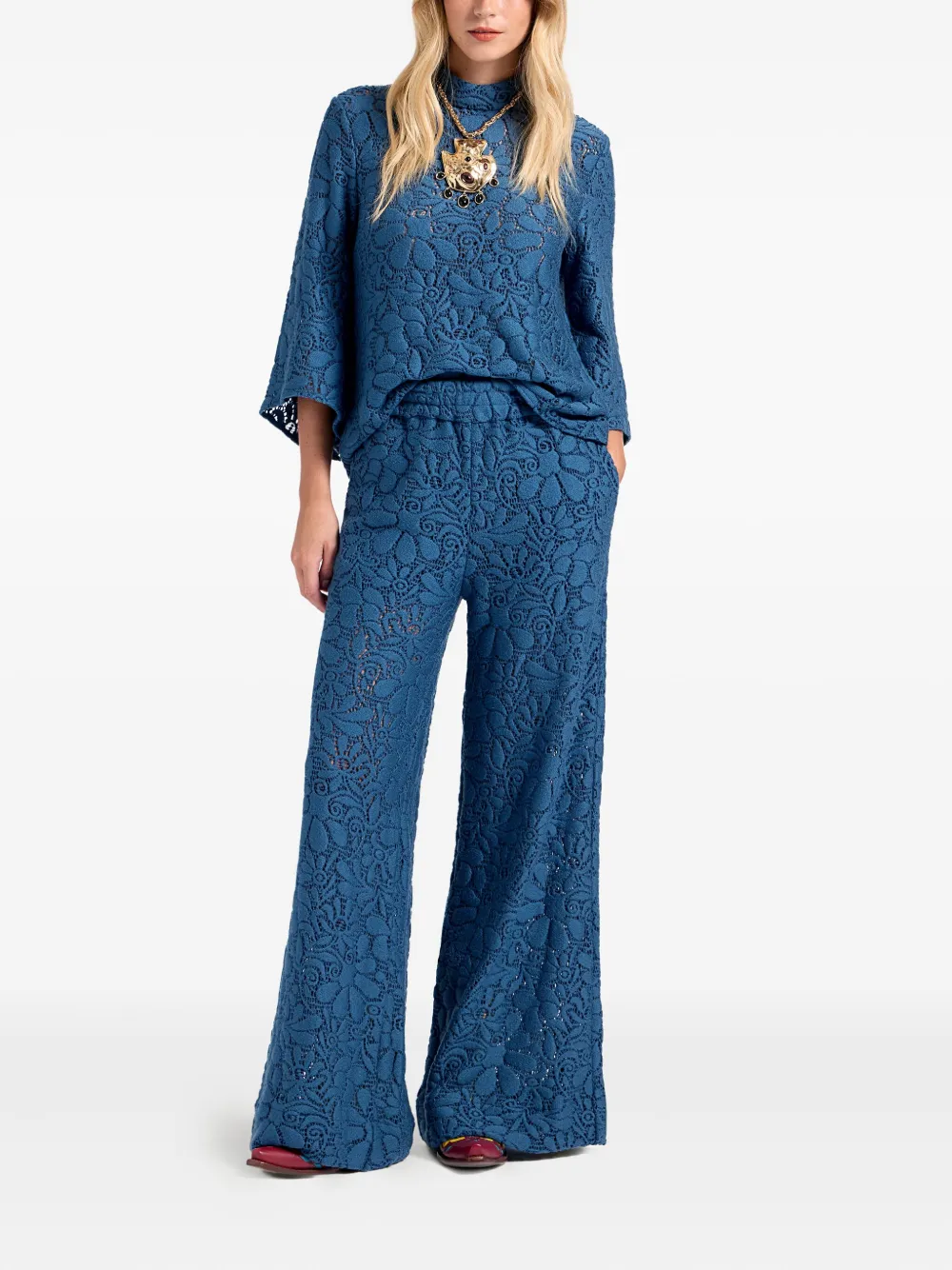 La DoubleJ floral-pattern lace trousers | Wide-Leg Pants | Image 2