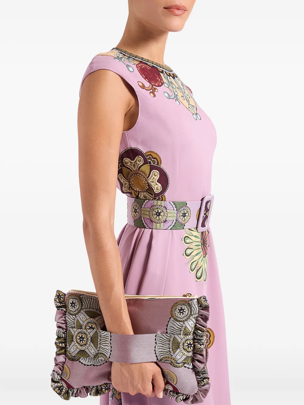 La DoubleJ Clutch met bloemenprint en ruches Roze