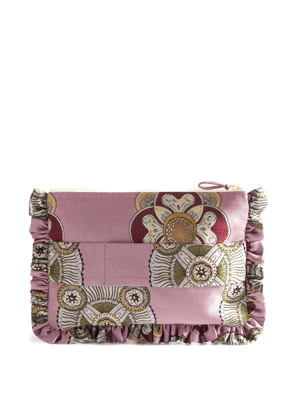 La DoubleJ Clutch met bloemenprint en ruches Roze