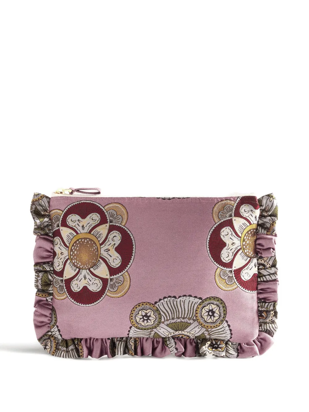 La DoubleJ Clutch met bloemenprint en ruches Roze