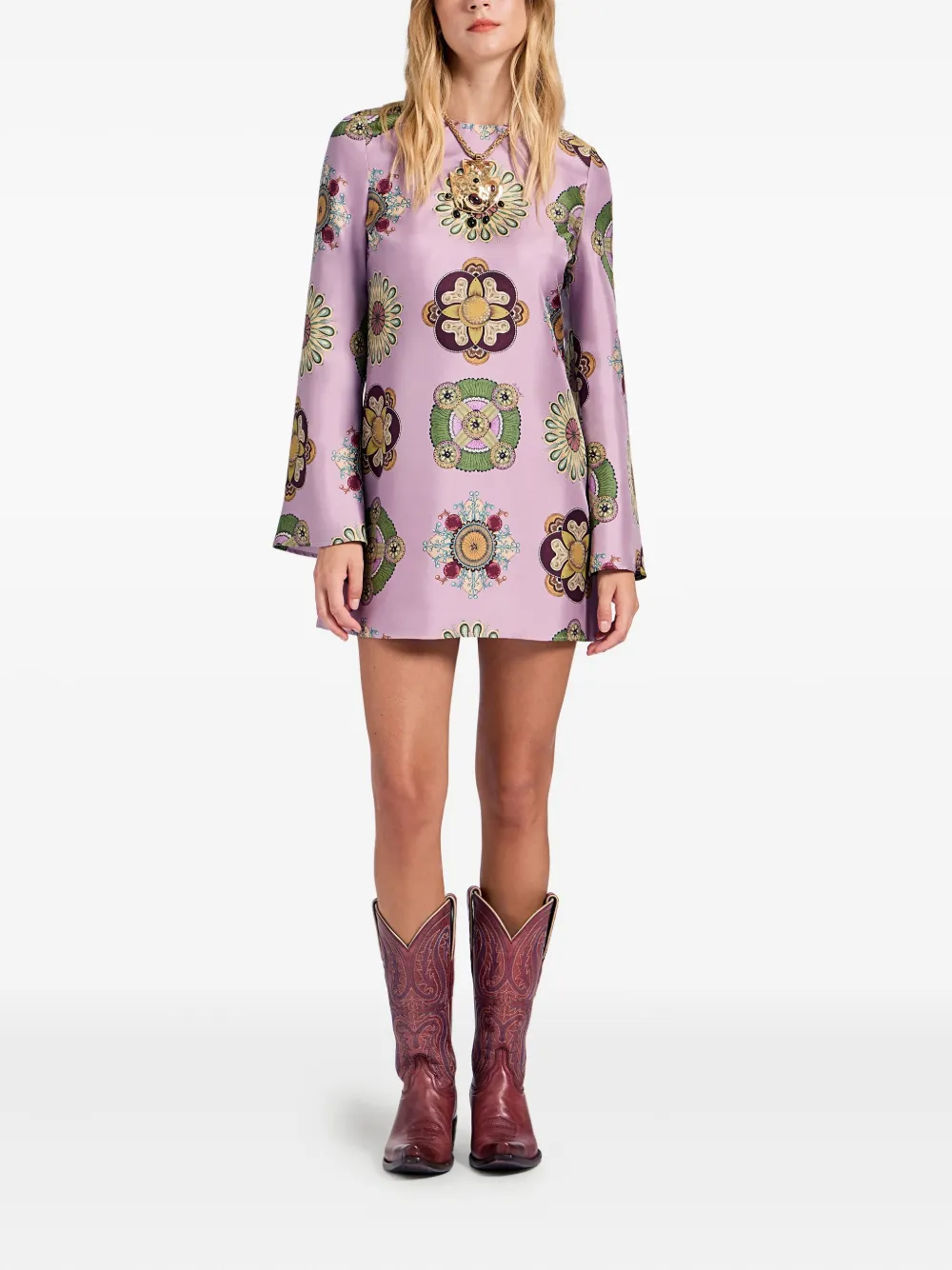 La DoubleJ geometric-pattern mini dress - Roze