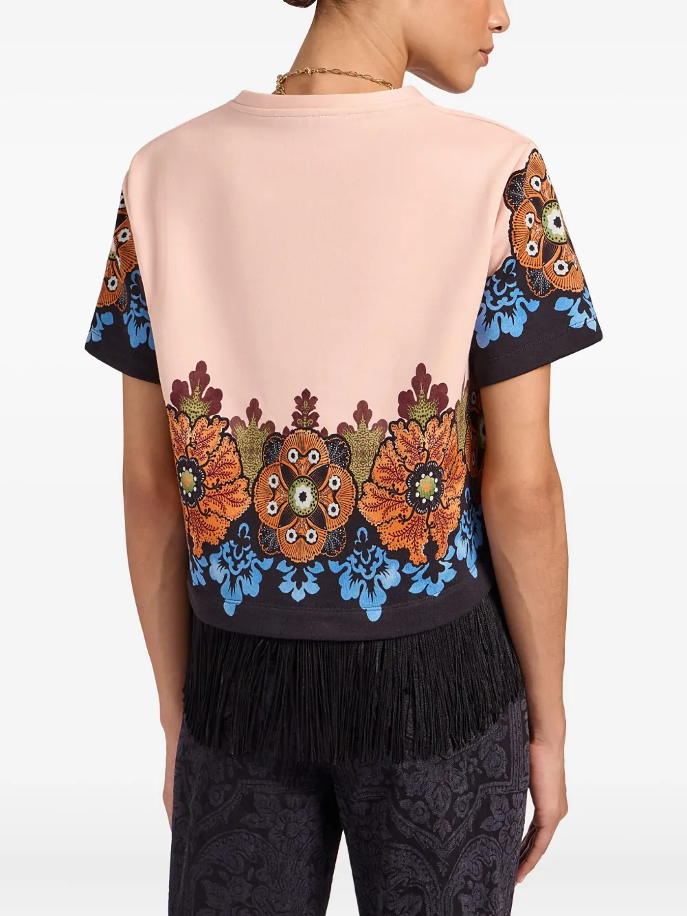 La Doublej Floral-print Fringe T-shirt In Pink