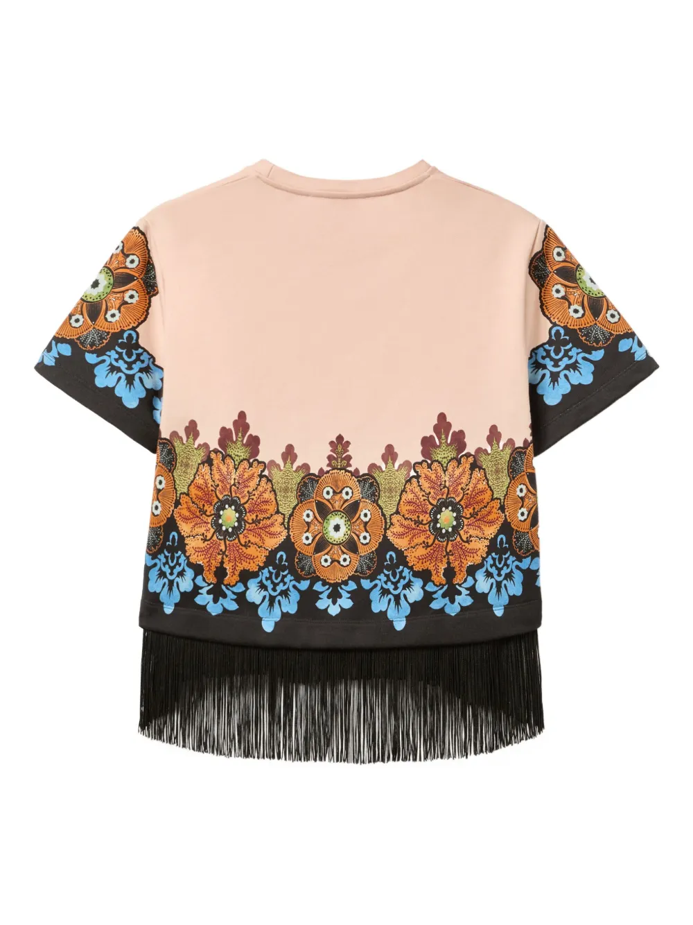 La Doublej Floral-print Fringe T-shirt In Pink