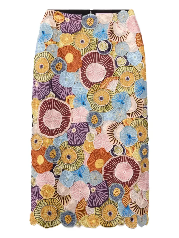 La DoubleJ Embroidered Midi Pencil Skirt in Blue