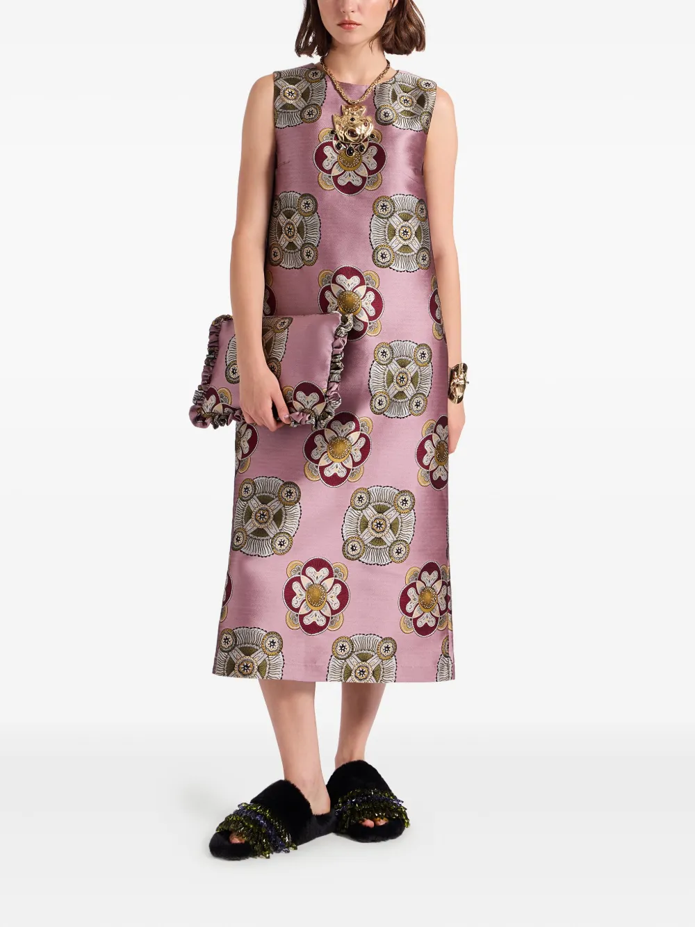 La DoubleJ Midi-jurk met bloemenprint Roze