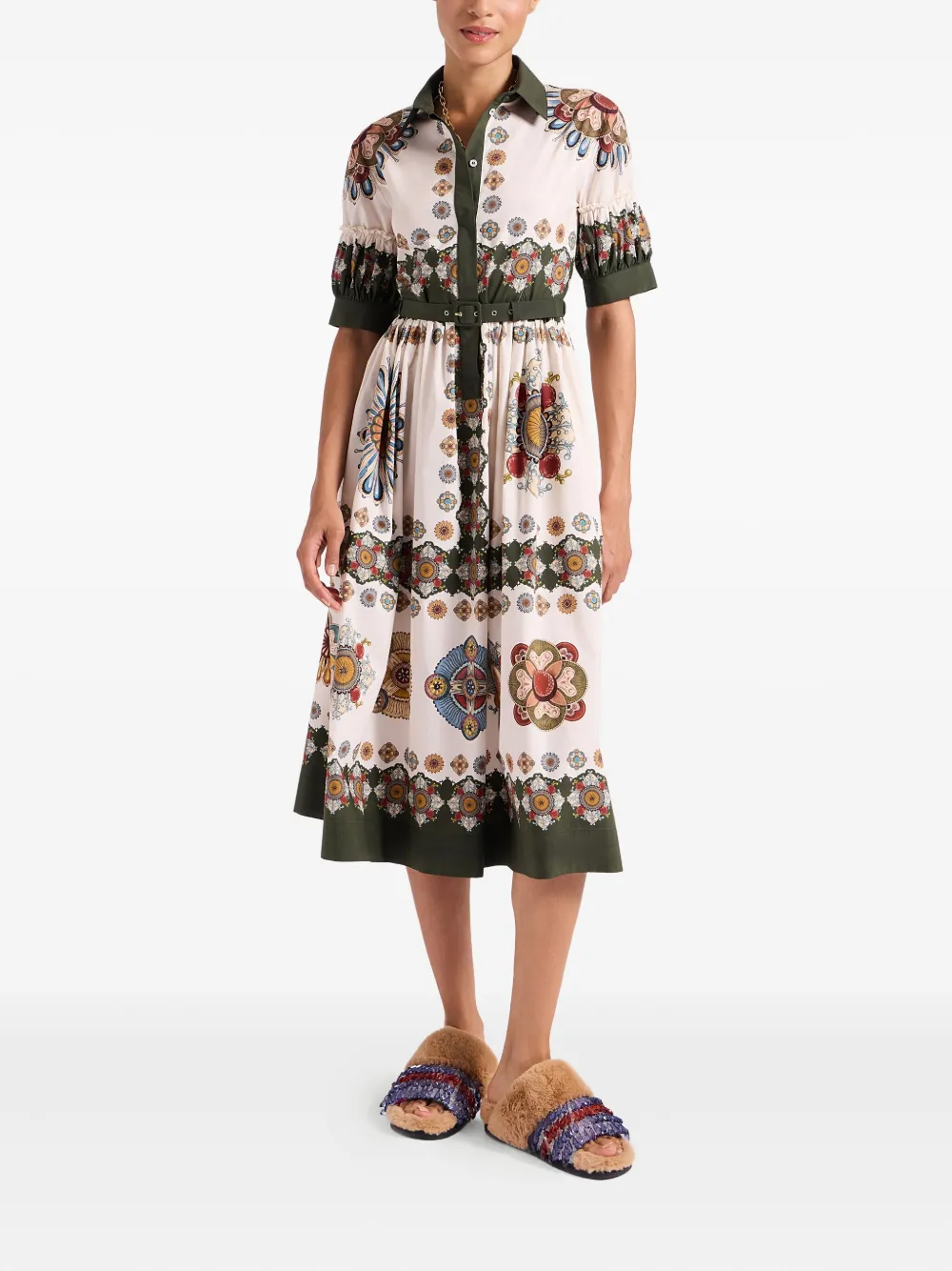 La DoubleJ placeé print puff-sleeve dress - Groen