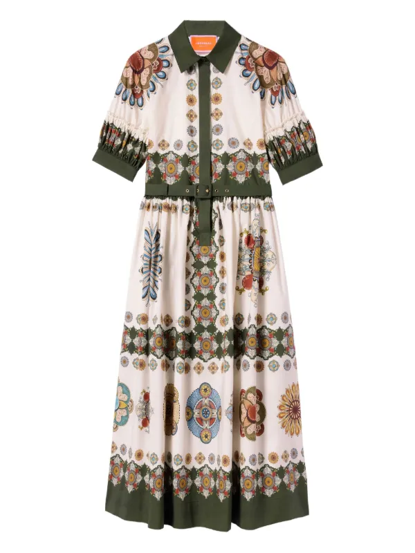 La DoubleJ Placeé Print Puff-sleeve Dress in Green