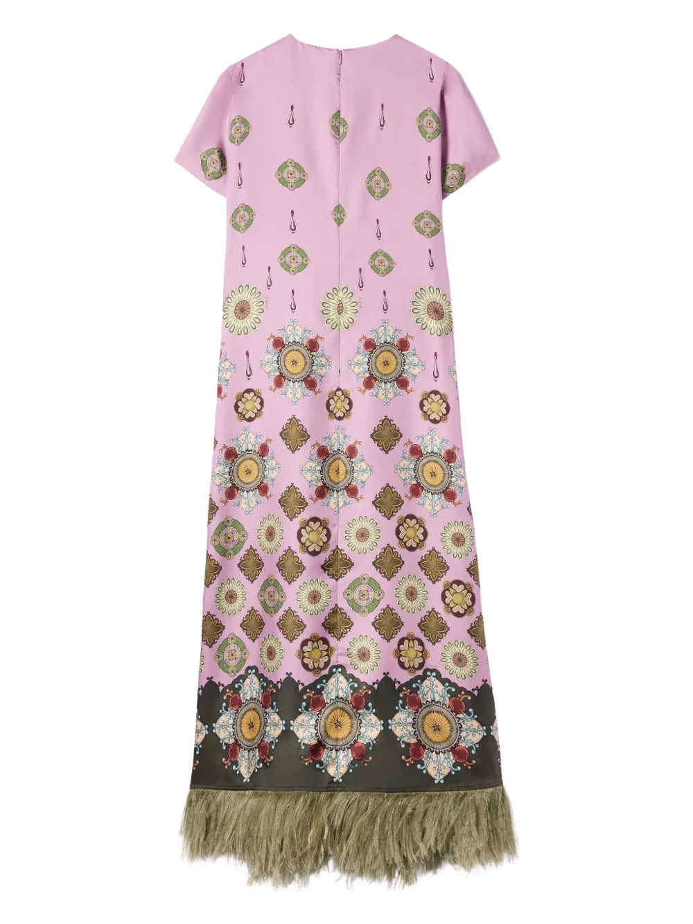 La DoubleJ Swing feather-trimmed maxi dress Roze