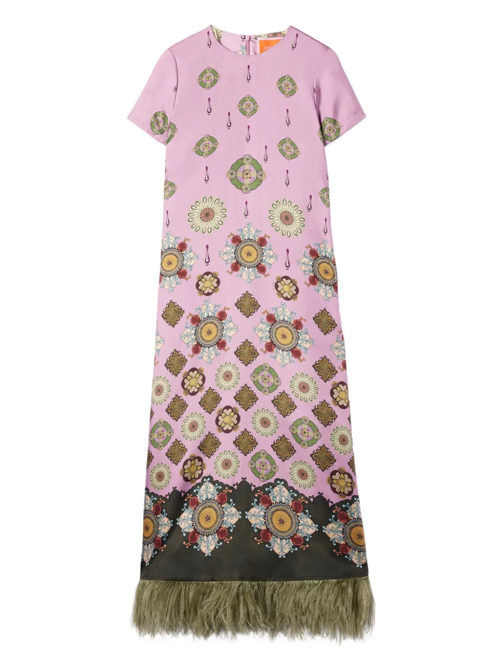 La DoubleJ Swing feather-trimmed maxi dress Roze