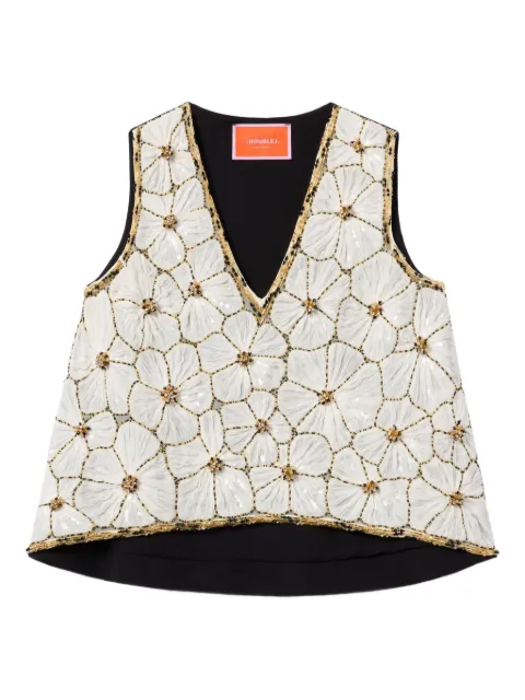 La DoubleJ floral-embroidery V-neck top
